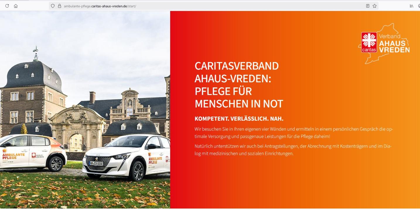 Alle Ambulanten Pflegedienste des Caritasverbandes Ahaus-Vreden sind ab sofort mit eigenen Webseiten online.