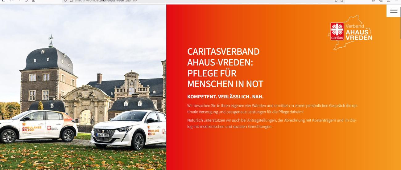 Alle Ambulanten Pflegedienste des Caritasverbandes Ahaus-Vreden sind ab sofort mit eigenen Webseiten online. (c) Screenshot/CAV Alle Ambulanten Pflegedienste des Caritasverbandes Ahaus-Vreden sind ab sofort mit eigenen Webseiten online.